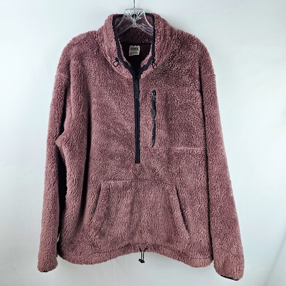 Victoria's Secret PINK 1/2 Zip Teddy Sherpa Fleece Pullover Women's L Comfy Soft